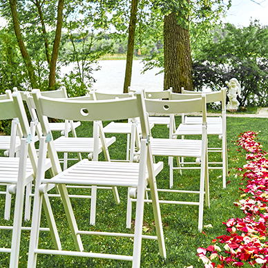 White outdoor folding chairs rental