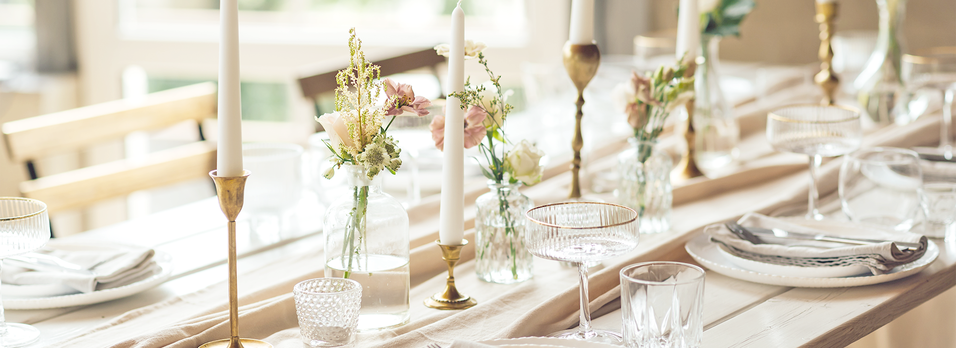 Elegant tableware and flower arrangement